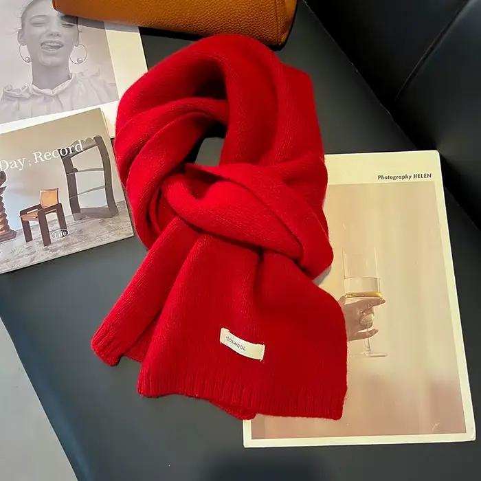 Écharpe tricotée 100% laine pour femme, écharpe chaude d'hiver, couleur unie brillante, châle épais,