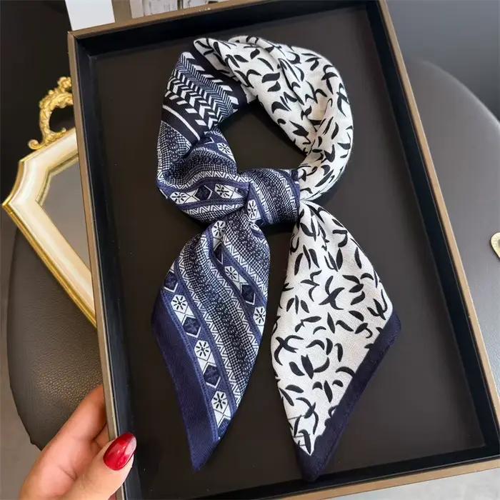 Écharpe de cou en coton et lin imprimé noix de cajou pour femmes, Foulard carré pour cheveux, bandea