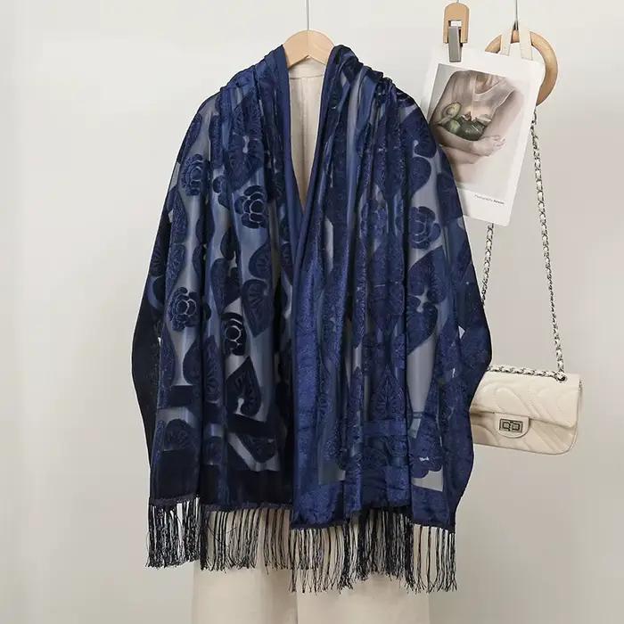 2025 nouvelle mode femmes coupe fleurs dentelle creuse dégradé fleur foulard en soie printemps châle