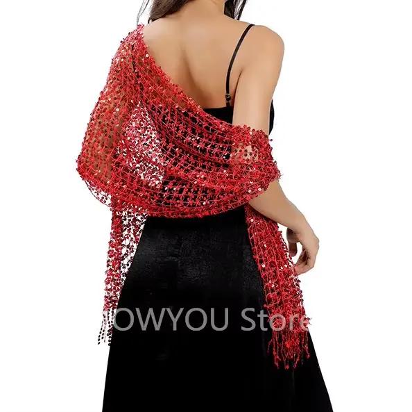 Vintage doré scintillant frange écharpe fête châle femmes luxe foulard paillettes déco enveloppes fr
