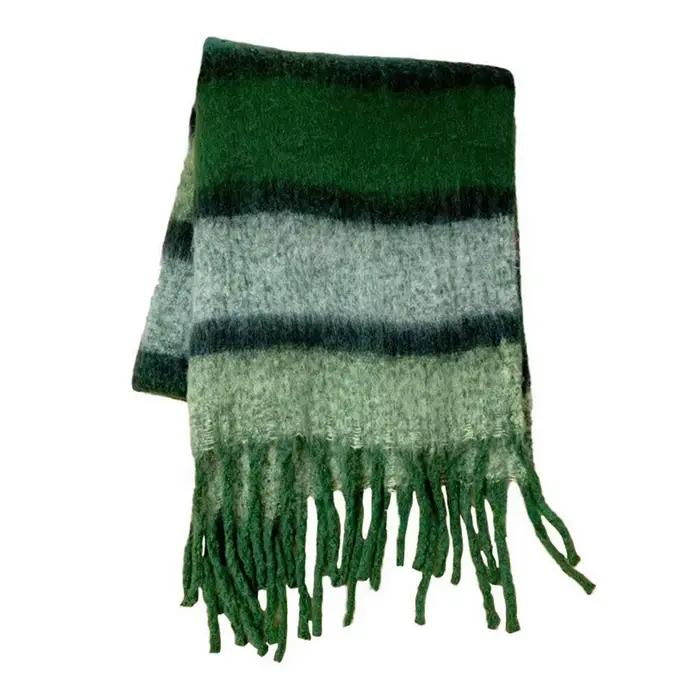 Écharpe Mohair pour femmes et hommes, silencieux épais et doux pour l'hiver, écharpe épaisse rayée d