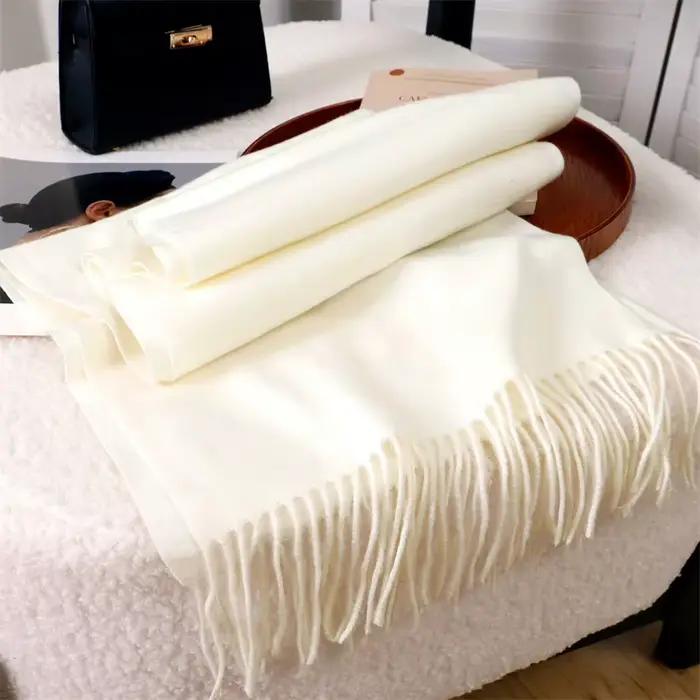 30*180 cm couleur unie femmes hiver écharpe chaud épaissir cachemire châle extérieur glands Pashmina