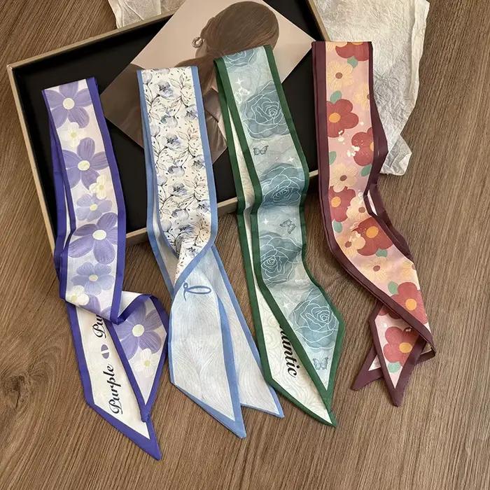 Écharpe en polyester imprimé multifonction RUNMEI pour femmes bandana cheveux sac poignée ruban tour de cou occasions décontractées