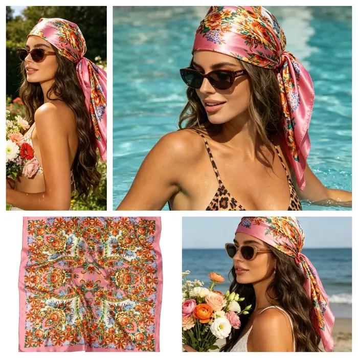 Écharpe carrée à imprimé floral vintage