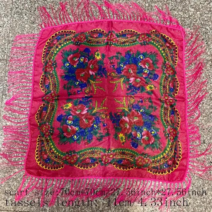 Russe carré Bandana écharpe femmes luxe imprimé fleuri frangé bandeau châle paréo dame