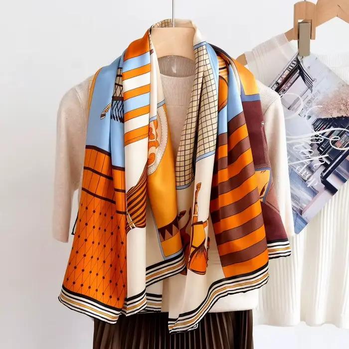 100% Foulard en soie 110CM femmes châle carré bords roulés à la main foulards Femme Foulard Femme tête vêtements accessoires