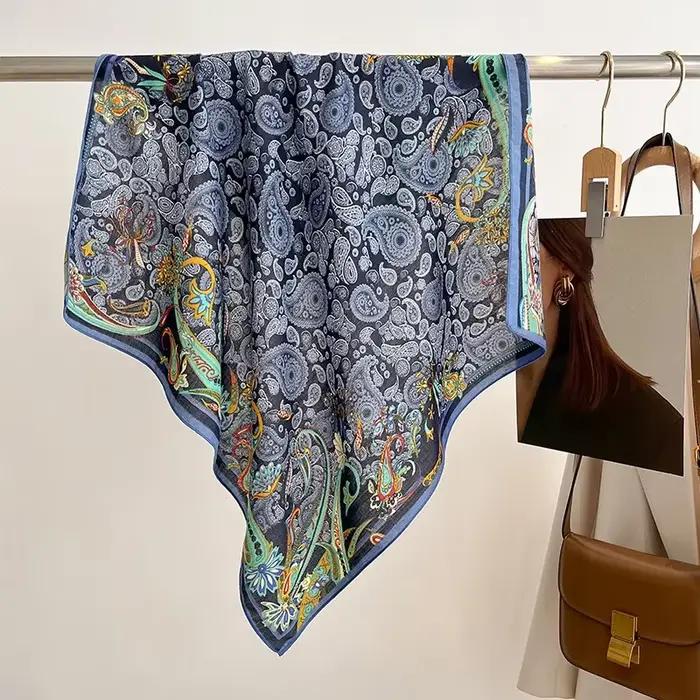 Bandana imprimé floral pour femme, écharpes de cou, mouchoir, hijab, bande de sauna, coton doux, luxe féminin, mode, 70cm