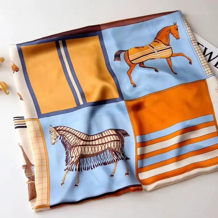 100% Foulard en soie 110CM femmes châle carré bords roulés à la main foulards Femme Foulard Femme tête vêtements accessoires