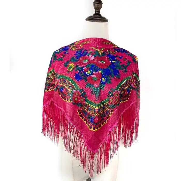 Russe carré Bandana écharpe femmes luxe imprimé fleuri frangé bandeau châle paréo dame
