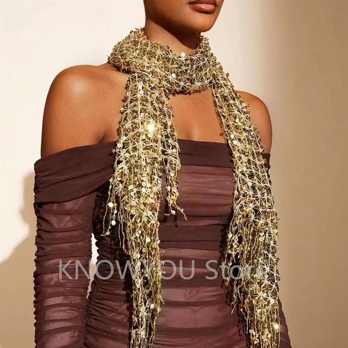 Vintage doré scintillant frange écharpe fête châle femmes luxe foulard paillettes déco enveloppes