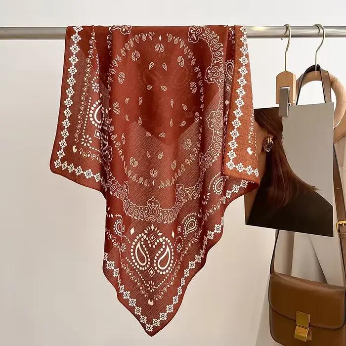 Bandana imprimé floral pour femme, écharpes de cou, mouchoir, hijab, bande de sauna, coton doux, luxe féminin, mode, 70cm