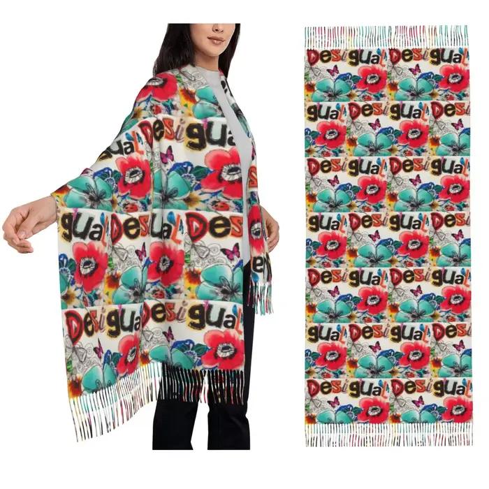 Desigual écharpe personnalisée gland foulards femmes doux chaud châles et enveloppes grand automne hiver châle Wrap
