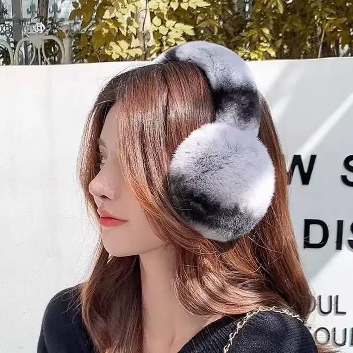 Cache-oreilles en fourrure de vrai lapin Rex pour temps froid