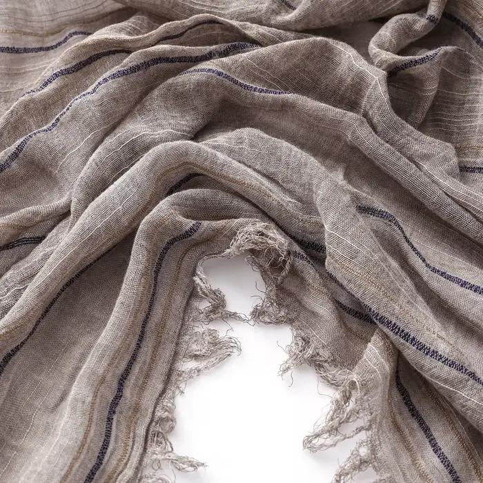Écharpe rayée en coton et lin pour hommes et femmes, châles doux et enveloppes longs, pompon court, accessoire mode automne hiver