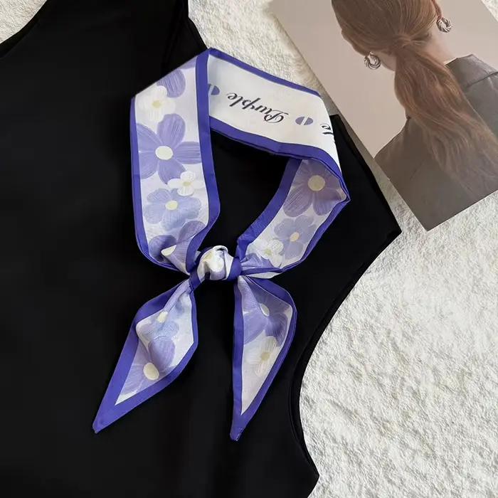Écharpe en polyester imprimé multifonction RUNMEI pour femmes bandana cheveux sac poignée ruban tour de cou occasions décontractées