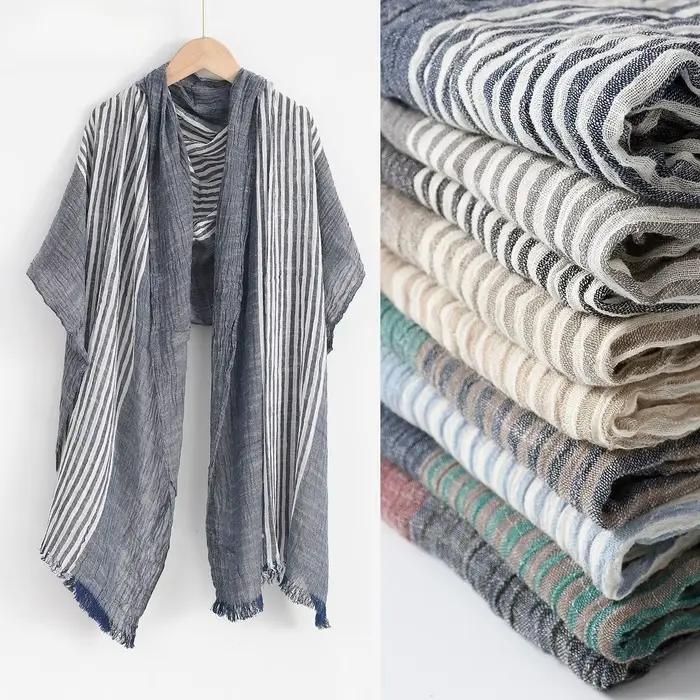 Écharpe homme coton lin rayée, écharpe mode décontractée polyvalente pour hommes, foulards chauds et élégants pour les quatre saisons