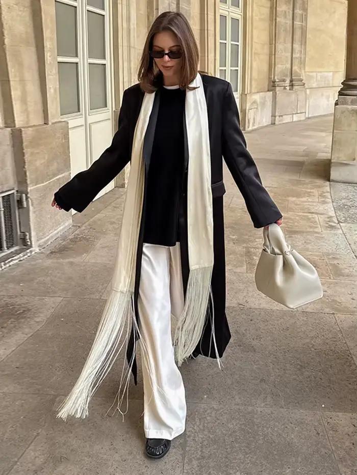 Nouvelle ceinture longue en satin à franges