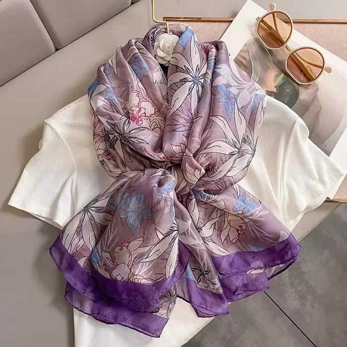 Écharpe en polyester imprimé fleuri multifonction pour femmes, châle de protection solaire, bandeau, four seasons, look décontracté à offrir