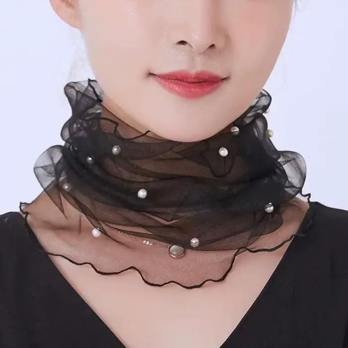 Écharpe en dentelle perlée pour femmes avec maille printemps-été pour la protection du cou