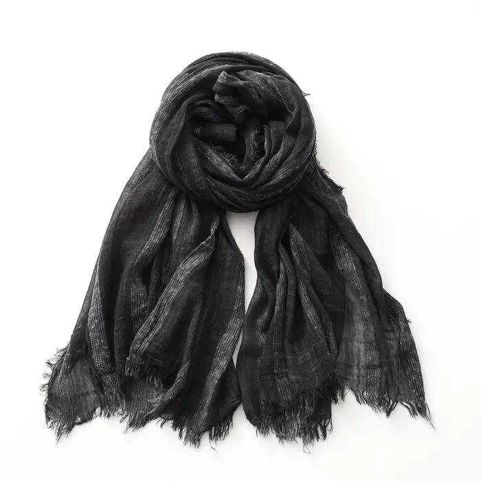 Écharpe rayée en coton et lin homme et femme accessoire mode pour tous les jours occasions extérieures automne hiver châleBufandas