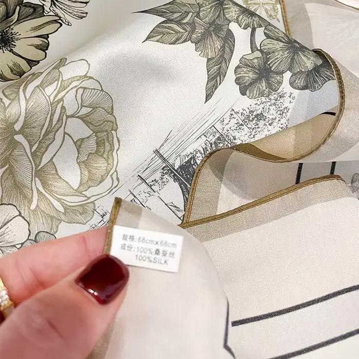 Foulard en soie naturelle 100% Tour Eiffel et Roses pour femmes élégantes occasions spéciales cadeaux romantiques