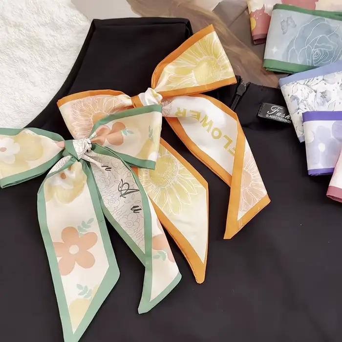 Écharpe en polyester imprimé multifonction RUNMEI pour femmes bandana cheveux sac poignée ruban tour de cou occasions décontractées