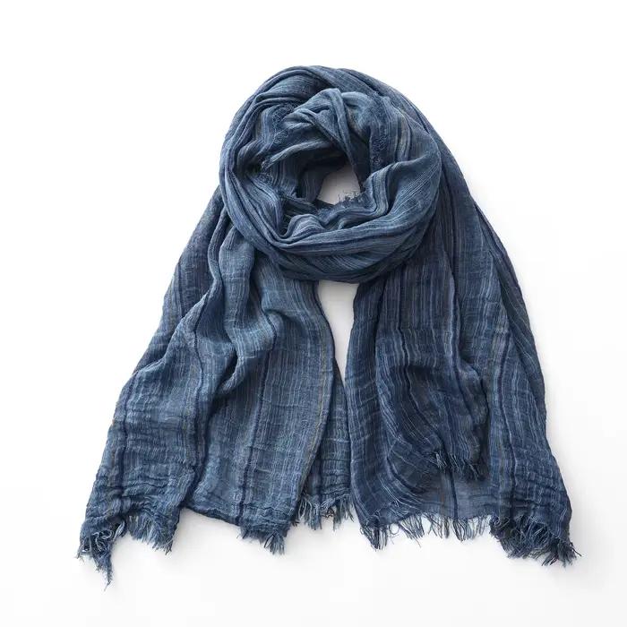Écharpe rayée en coton et lin pour hommes et femmes, châles doux et enveloppes longs, pompon court, accessoire mode automne hiver