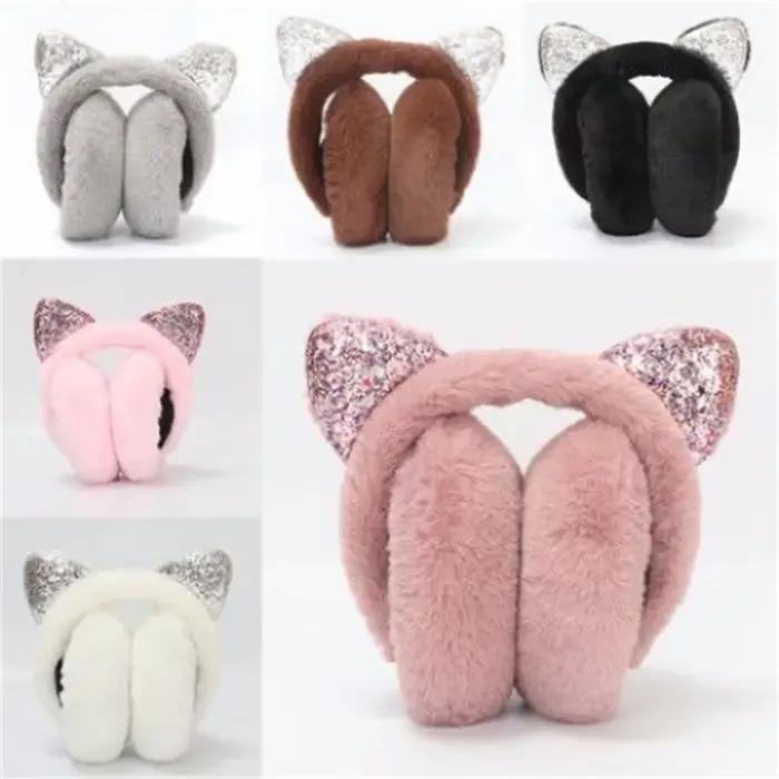 Cache-oreilles chat mignon pour femmes filles enfants hiver chaud fausse fourrure de lapin doux cachemire