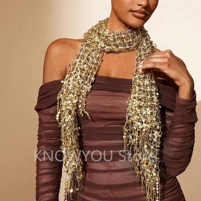 Vintage doré scintillant frange écharpe fête châle femmes luxe foulard paillettes déco enveloppes