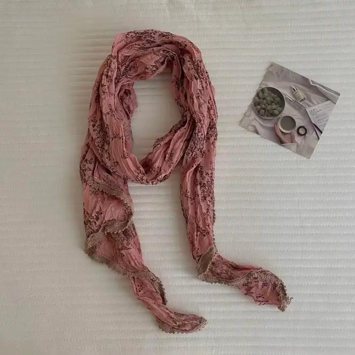 Foulards pour dames japonais rétro artistique Floral à la mode de haute qualité polyvalent dentelle coton lin Style pastoral foulard en soie