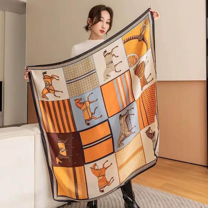 110X110 Li brocart léger luxe foulard en soie femmes modèle chaud nouvelle imitation