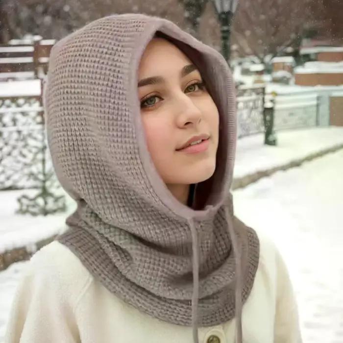 Écharpe à capuche tricotée pour femmes automne hiver polyester douce et chaude avec oreillettes pour protection externe style élégant pour usage quotidien et cadeau
