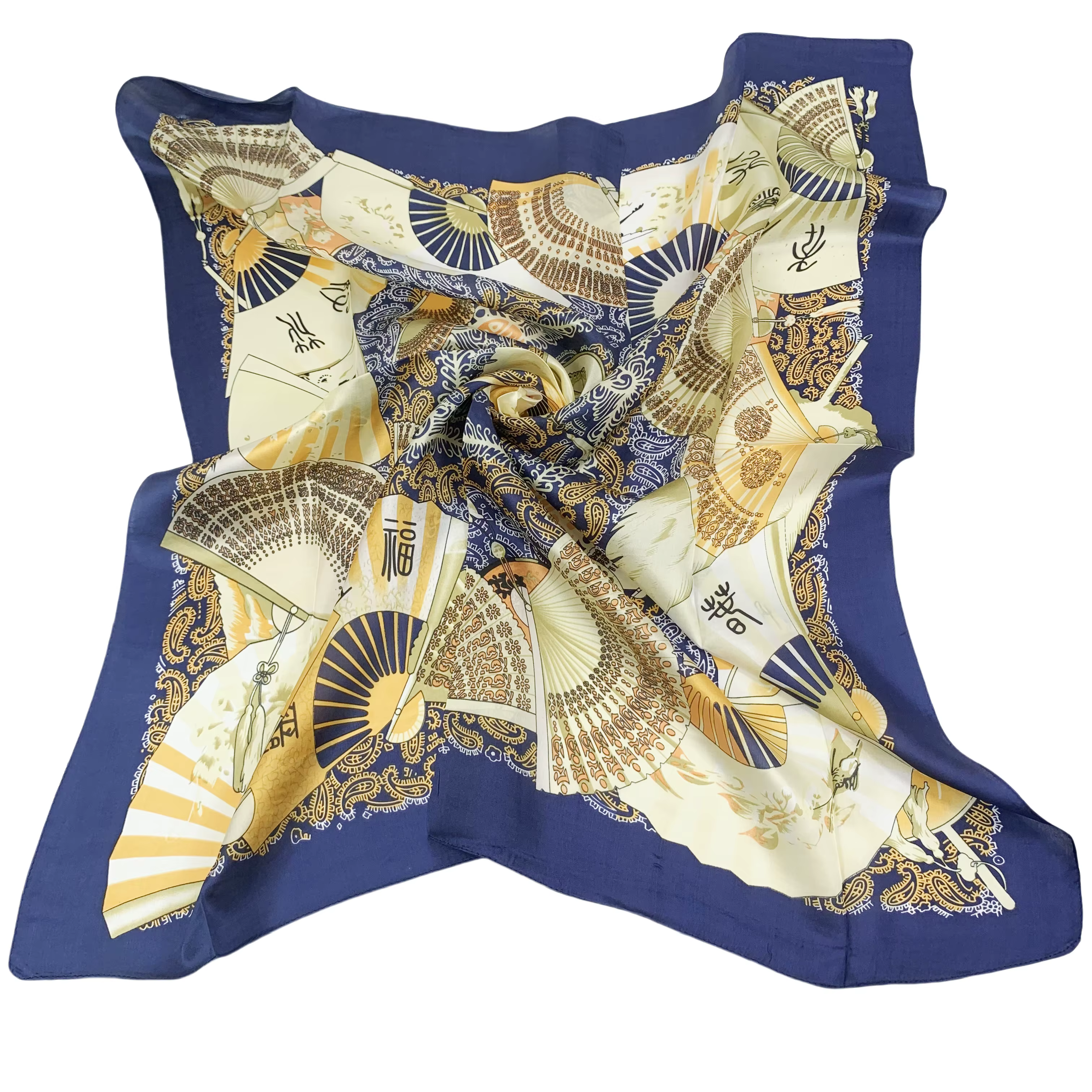 Écharpe en soie pure, 90x90cm, 100% soie de mûrier, foulard design, marque de luxe, style éventail p
