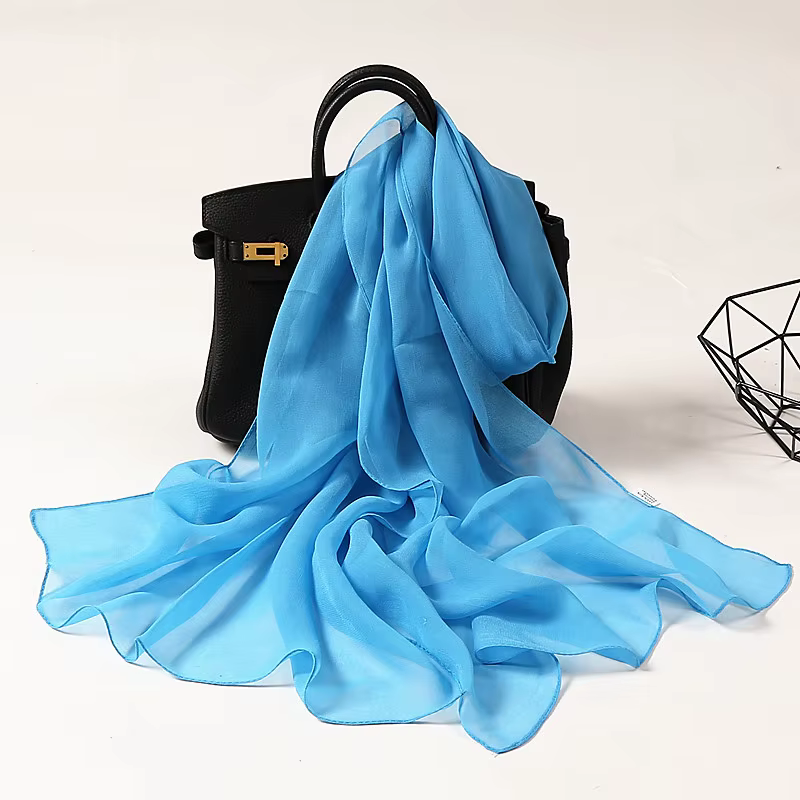 Foulards en mousseline de soie printemps été foulard en soie mode femmes couleur unie longue envelop