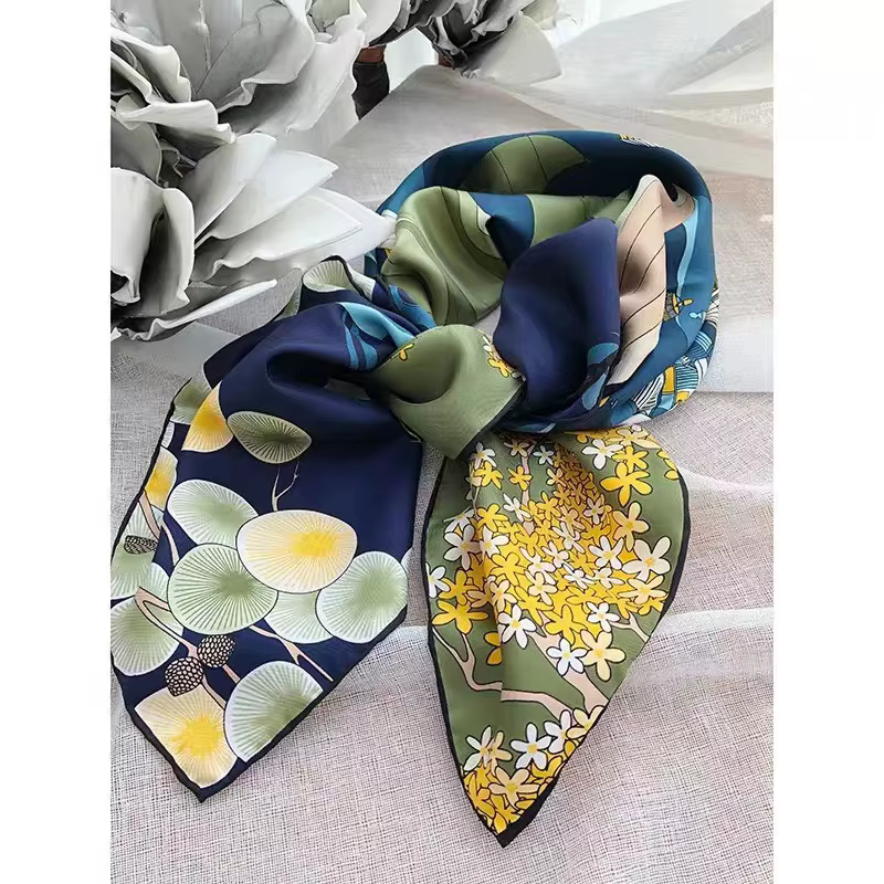 BYSIFA – écharpe carrée en soie Pure pour femme, châle, Hijab, bleu, vert, marque de luxe, collectio