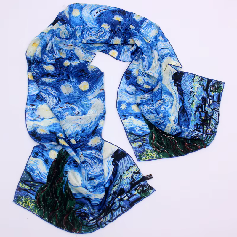 DANKEYISI – écharpe longue en soie Pure Van Gogh pour femmes, châle féminin, écharpe de plage, 100%