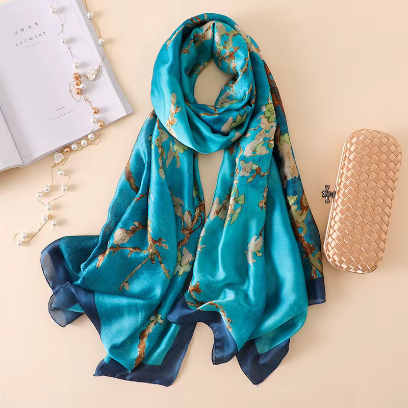 Espagne luxe foulard en soie femmes concepteur Van Gogh peinture à l'huile florale châles en soie Pa
