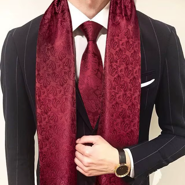 Nouvelle Collection Homme : Ensemble Écharpe, Cravate, Pochette et Boutons de Manchette Vert Jacquar