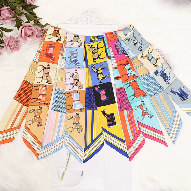 Foulard de sac imprimé cheval pour femmes, petit Foulard en soie slim, marque de luxe, cravate, foul