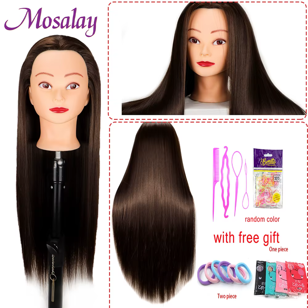 Tête de poupée pour coiffeurs 65cm cheveux synthétiques Mannequin tête coiffures femme Mannequin coi