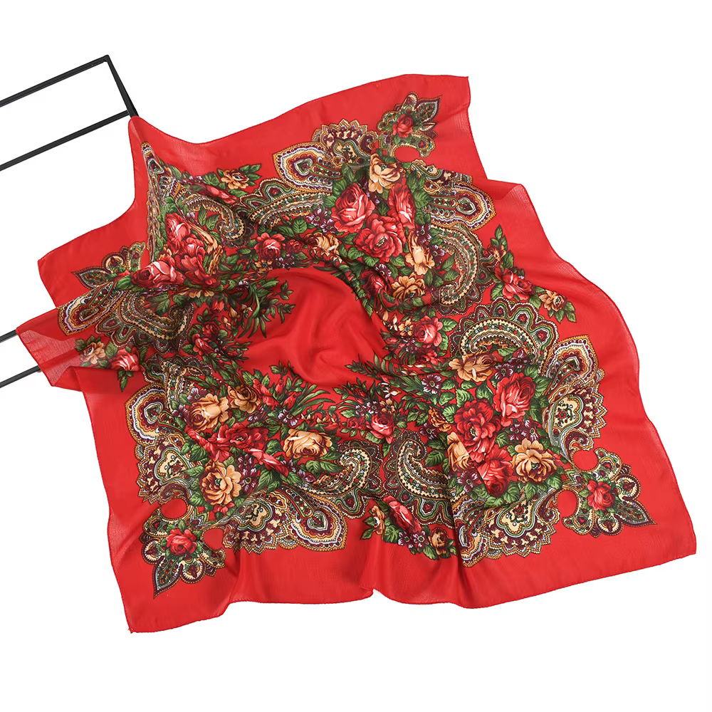 Foulard Russe pour Femme, Mouchoir, Bandeau Carré, Motif Floral Ethnique, Fleur, Foulard de Cou, Hij