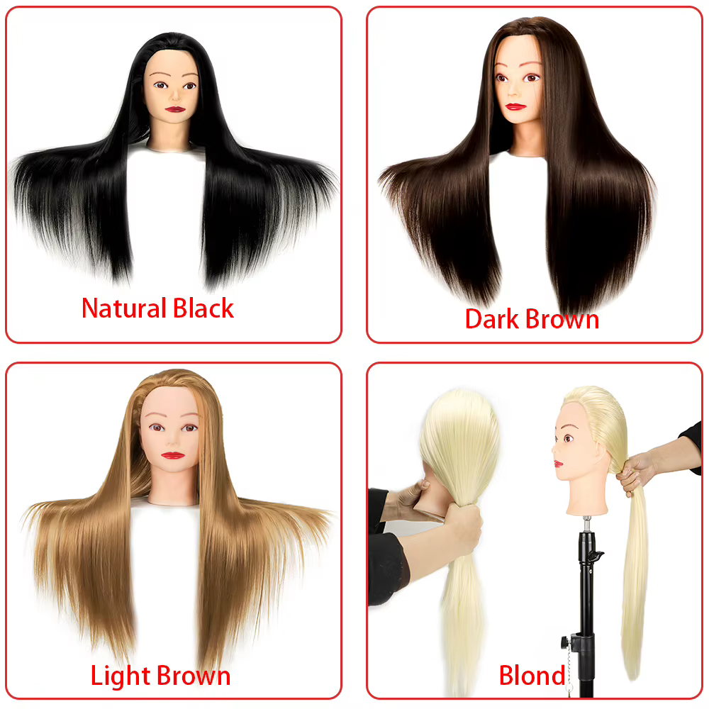 Tête de poupée pour coiffeurs 65cm cheveux synthétiques Mannequin tête coiffures femme Mannequin coi