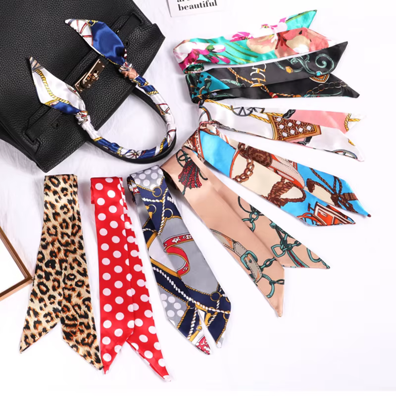 Nouvelle impression fleur petite écharpe pour femmes poignée sac rubans marque mode foulard petites