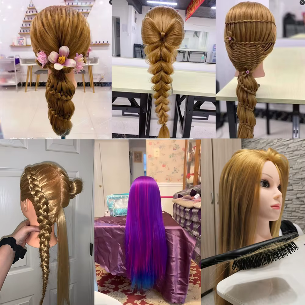 Tête de poupée pour coiffeurs 65cm cheveux synthétiques Mannequin tête coiffures femme Mannequin coi