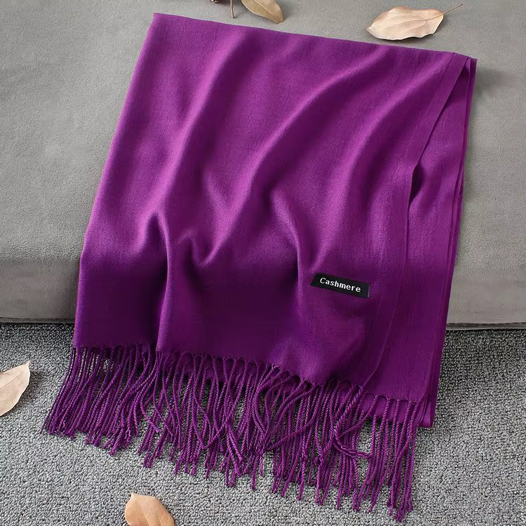 Foulards en cachemire doux pour femmes, nouvelle couleur unie, écharpe fine et longue avec pompon, c