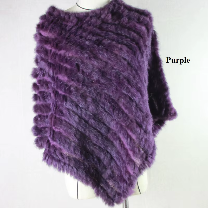 Nouveauté offre spéciale châles Pashmina en vraie fourrure pour femme tricoté à la main Poncho en fo