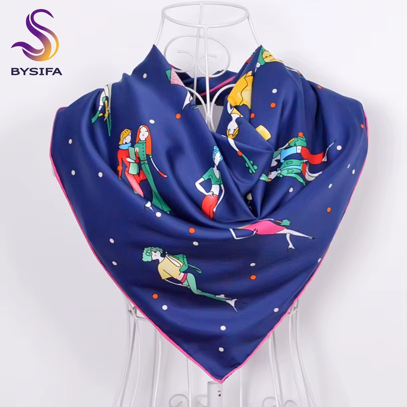 BYSIFA – écharpe carrée en sergé noir et Orange, châle, 90x90cm, accessoires de mode pour femmes, en