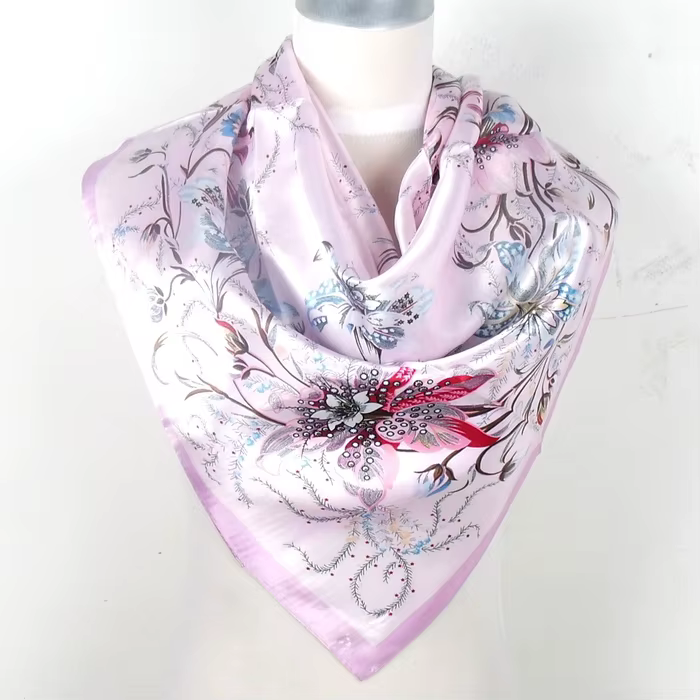 Écharpe Hijab rose pour femmes, écharpe en soie Polyester imprimée, grande écharpe carrée en Satin D