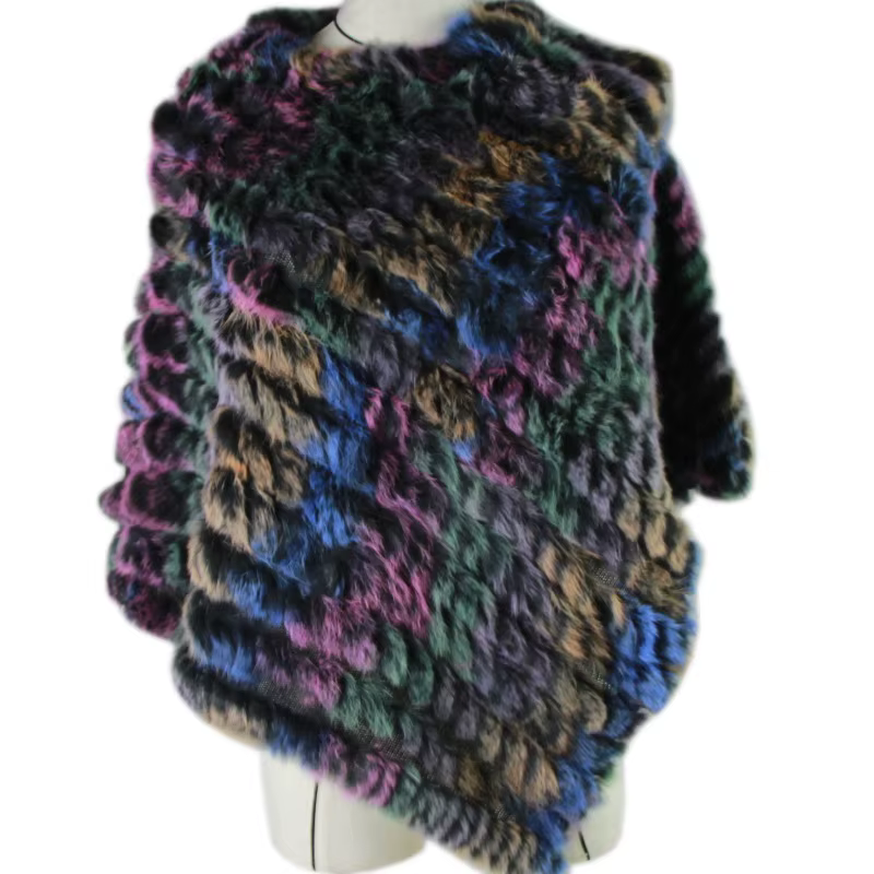 Nouveauté offre spéciale châles Pashmina en vraie fourrure pour femme tricoté à la main Poncho en fo