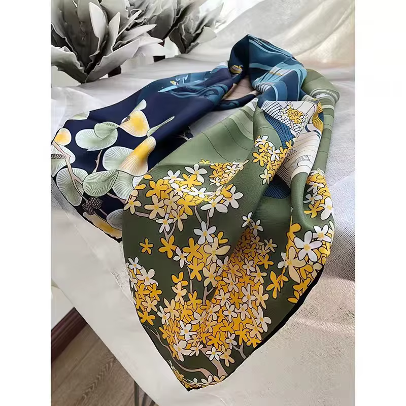 BYSIFA – écharpe carrée en soie Pure pour femme, châle, Hijab, bleu, vert, marque de luxe, collectio